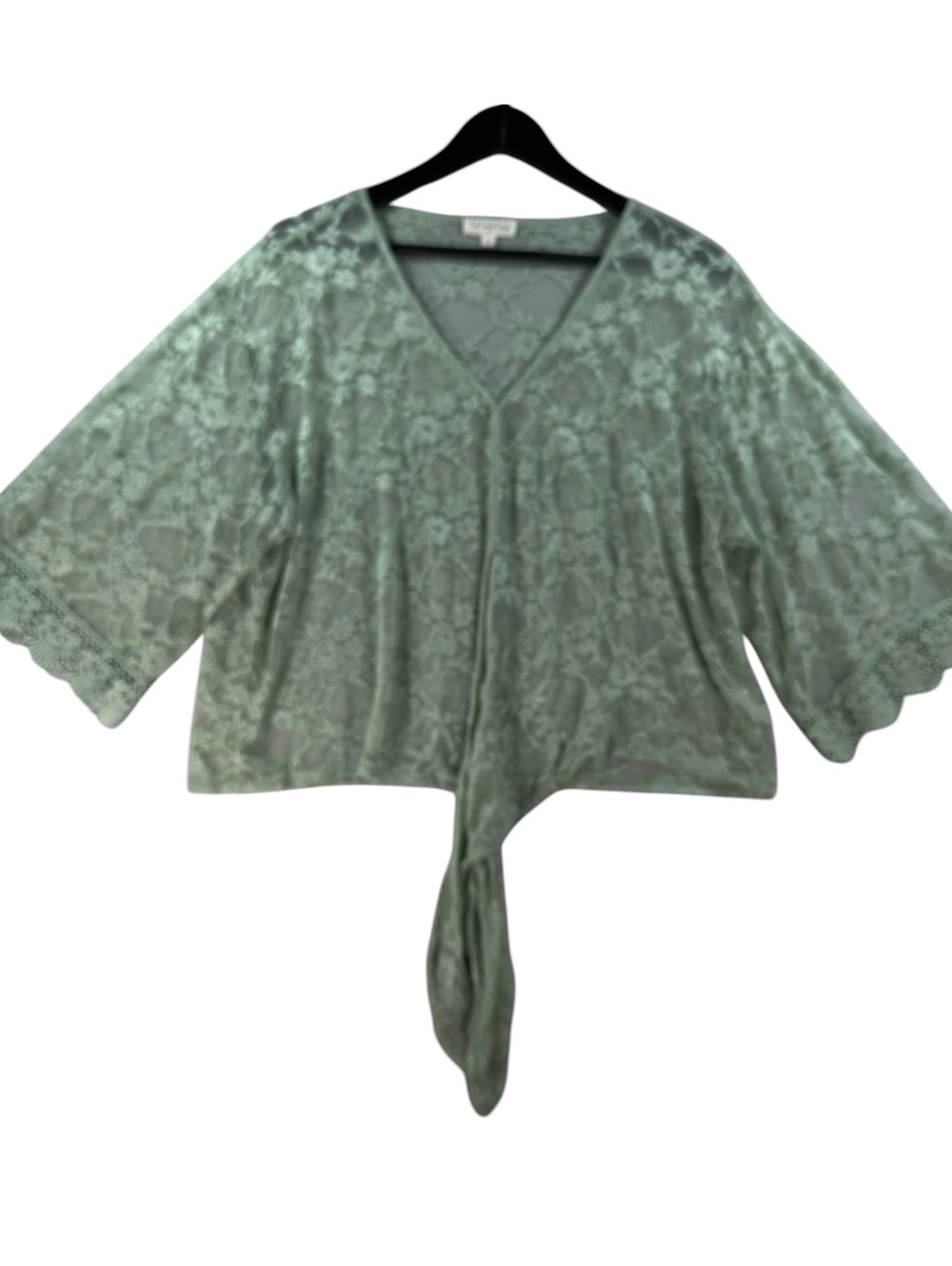 Title: Full Circle Trends Sage Green Floral Lace Tie-Front Kimono Top Size L